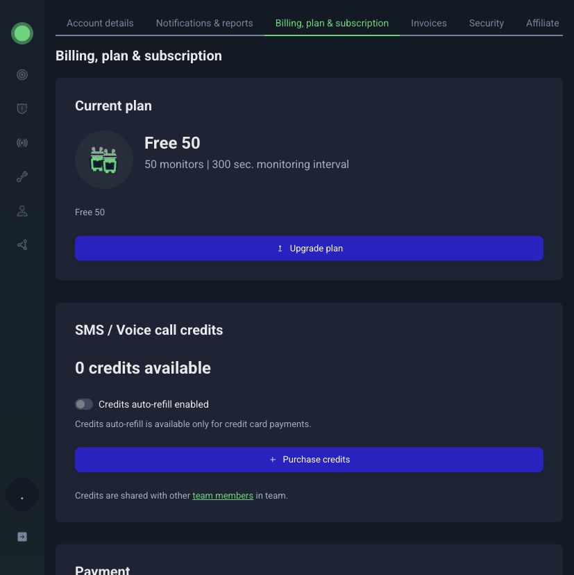 Free 50の契約・課金状態を確認するBilling画面