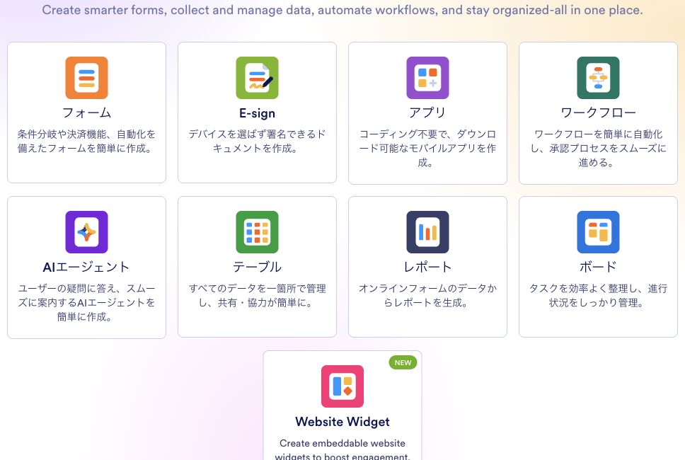 Jotformのフォーム作成方法を選ぶ画面