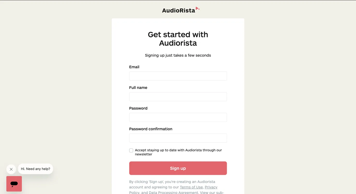 Audiorista 申込ページ