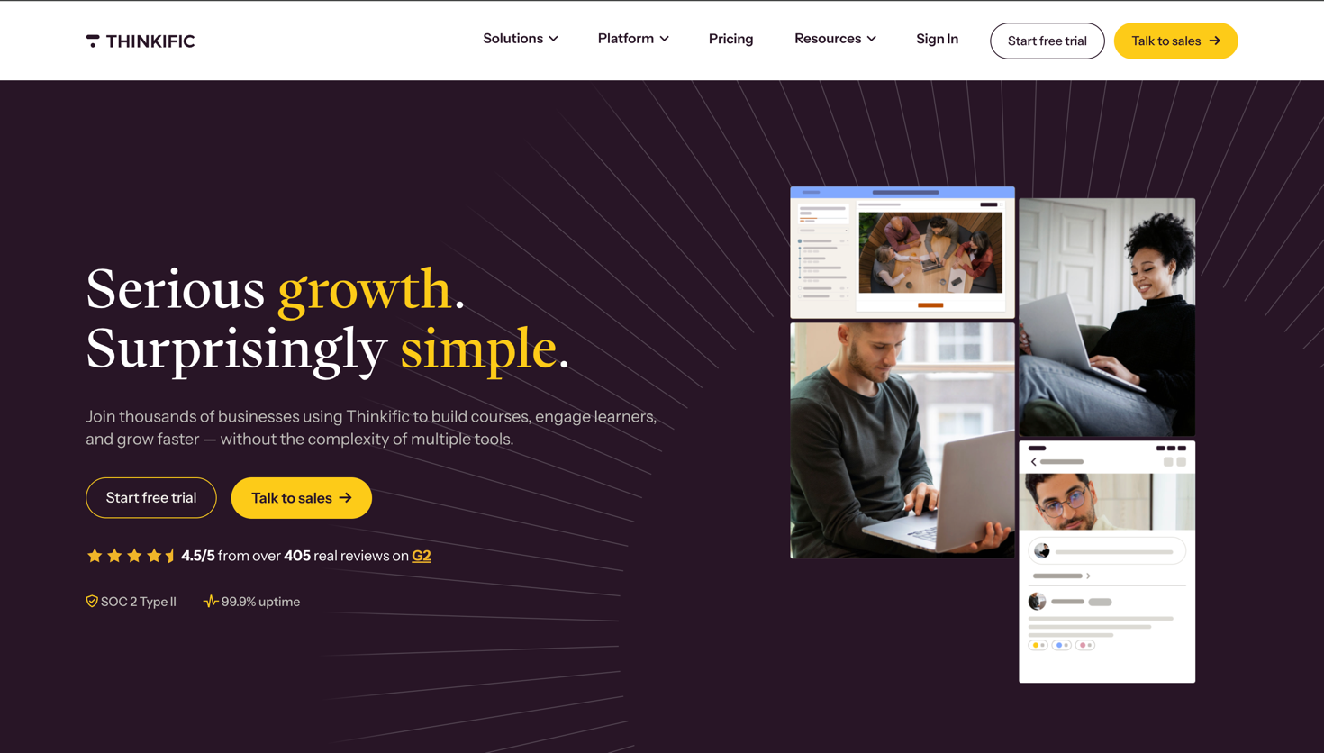 Thinkific 公式サイトのトップページ