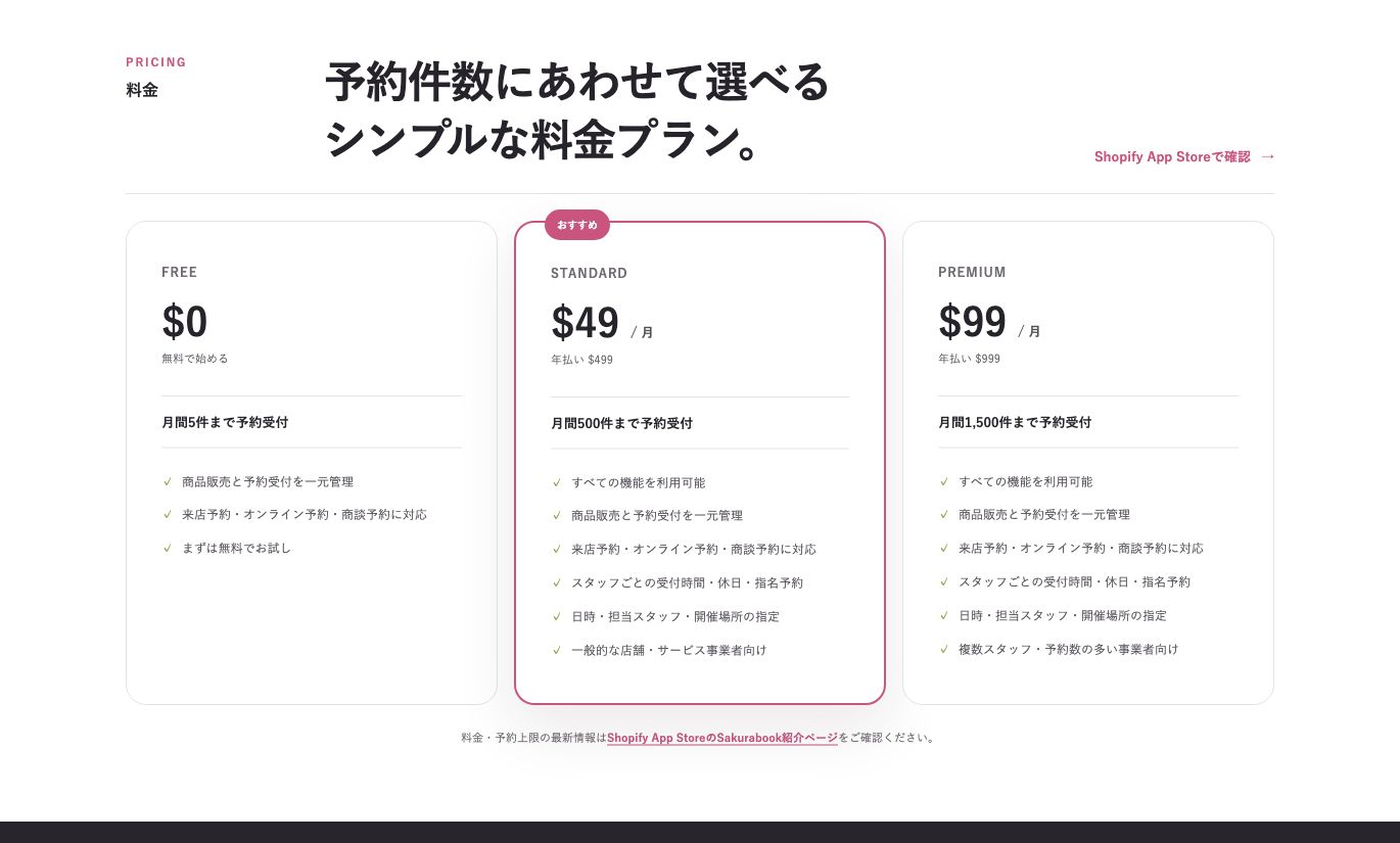 Sakurabook公式サイトの料金表示