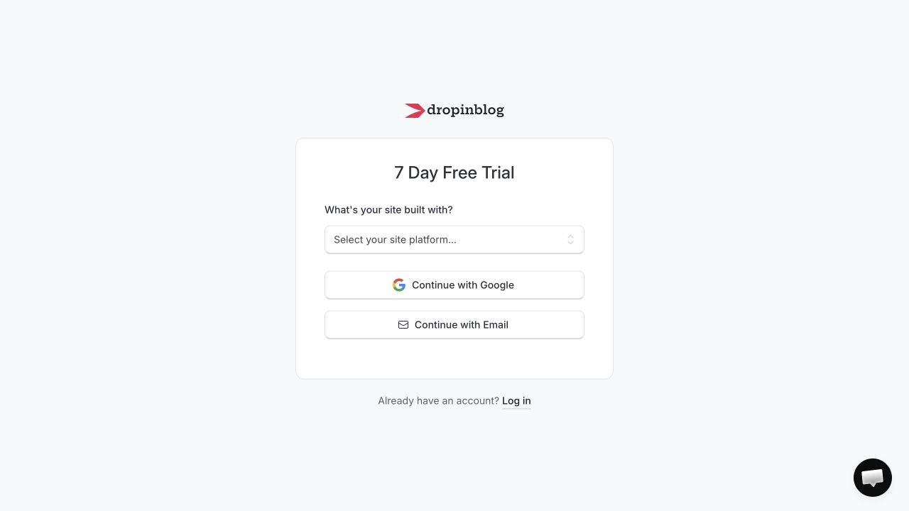 DropInBlogの公開申込開始画面。入力・選択箇所を赤枠と番号で示す