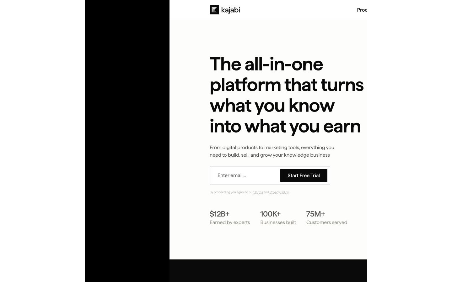 Kajabi公式サイトに表示されたオールインワンプラットフォームの概要
