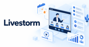 Livestormのウェビナー配信と参加者管理を表したイラスト