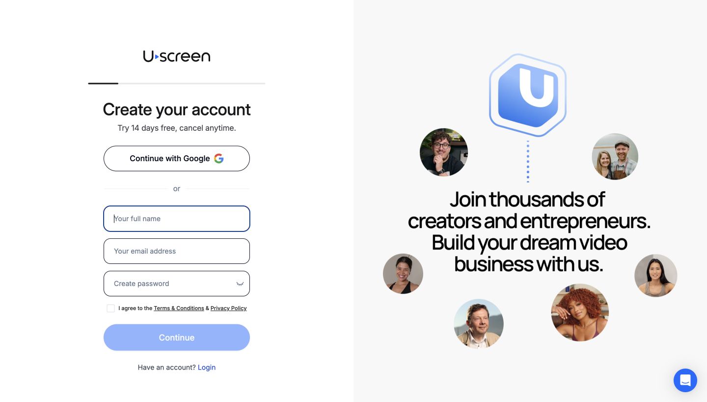 Uscreenの公開申込開始画面