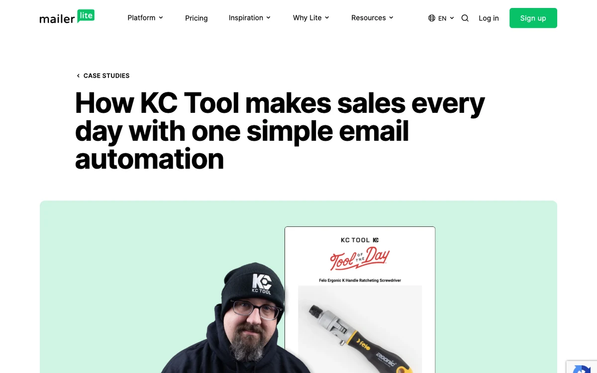 MailerLite公式のKC Tool導入事例ページ