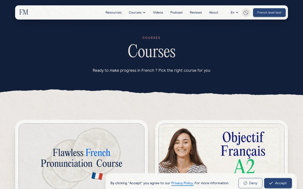 French Mornings with Elisaの公開サイト画面