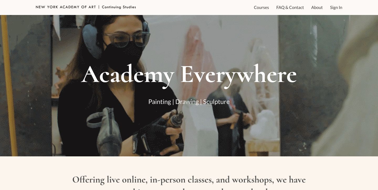 Academy Everywhereのオンライン美術講座サイト実画面
