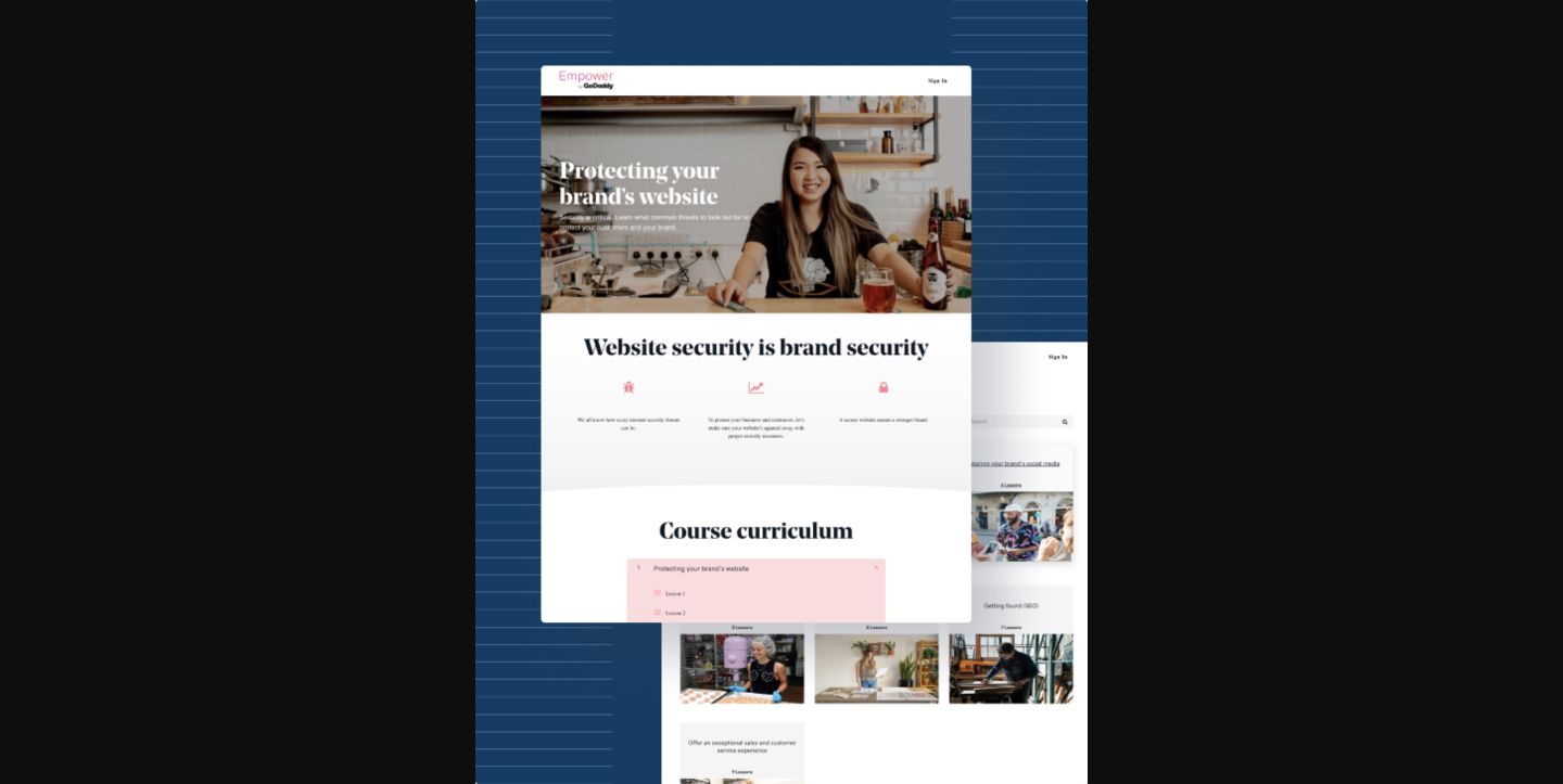 Thinkific公式が紹介するGoDaddy顧客教育サイトの画面
